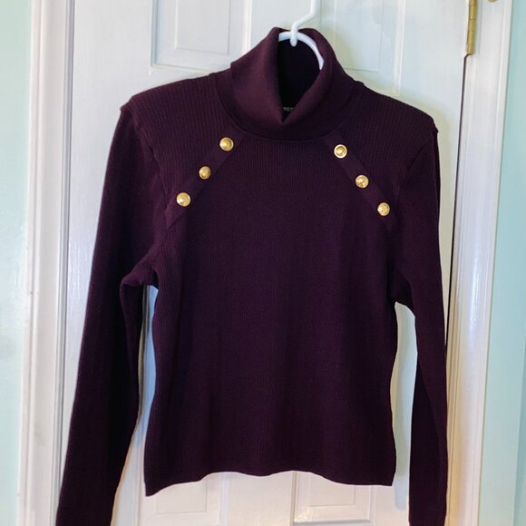 Express Ribbed Novelty Button Turtleneck Sweater PLUM Size XL Quiet Luxury - Picture 3 of 5